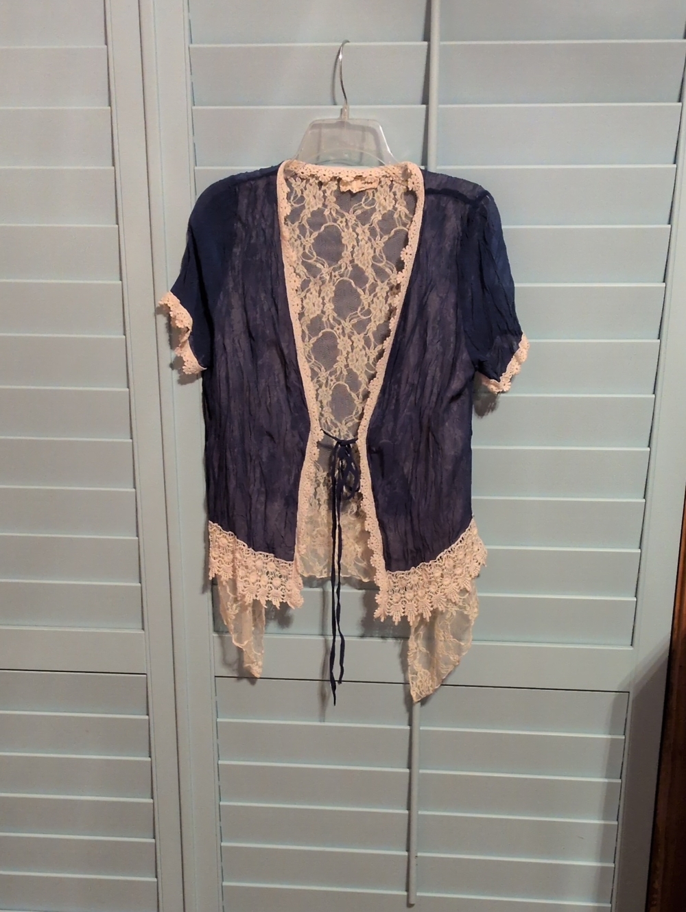 A'Reve Navy Blue and Cream Lace-Trim Sheer Wrap